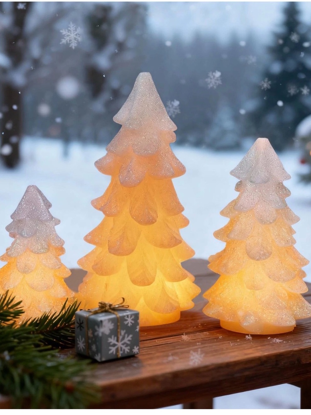 3 Pcs Glittering White Christmas Tree Shaped Candle Flickering Flameless LED